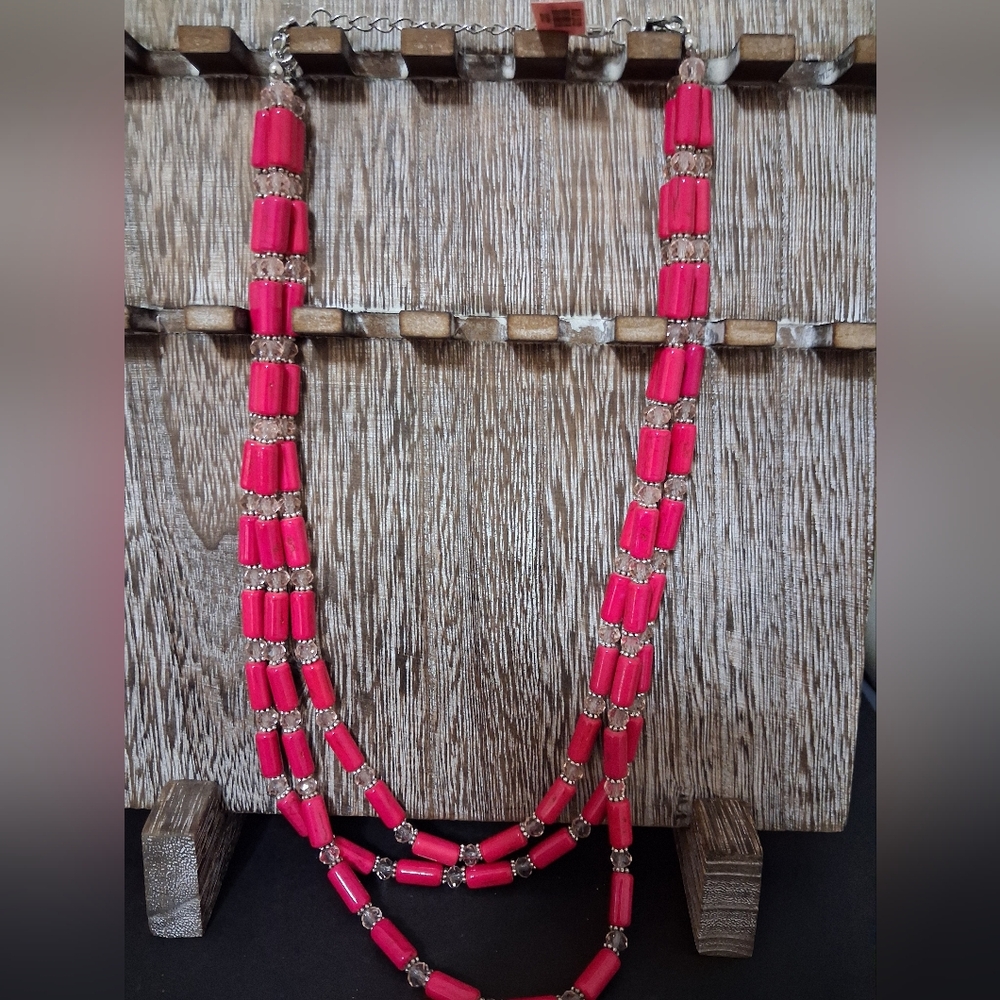 Beautiful Hot Pink Howlite 3 Strand Necklace